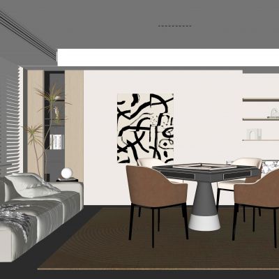 现代棋牌室 麻将桌 单椅 多人沙发 饰品摆件