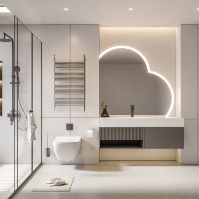 现代卫生间 马桶 浴室柜 洗脸盆 镜柜 玻璃隔断