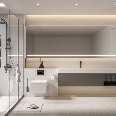 VR 现代卫生间 马桶 浴室柜 洗脸盆 镜柜 玻璃隔断