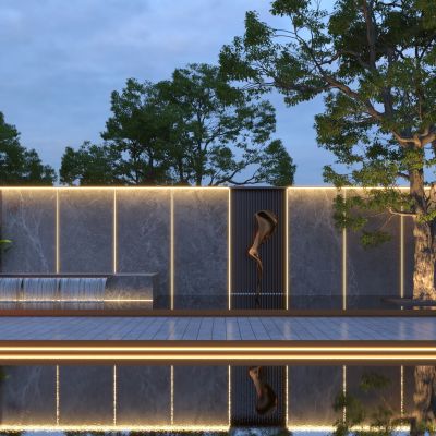 现代入口造型景墙3D模型