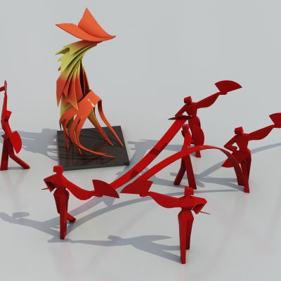 现代雕塑小品 抽象简约凤凰 扭秧歌人物雕塑