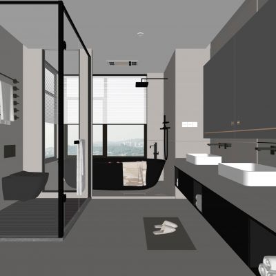 现代卫生间 马桶 浴室柜 洗脸盆 镜子 玻璃隔断 浴缸 