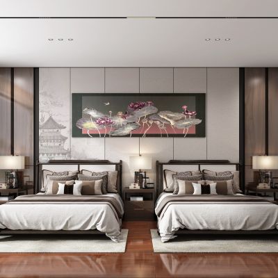 新中式双人床房