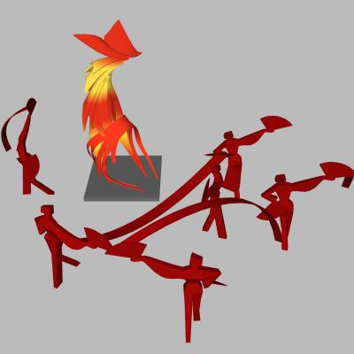 现代雕塑小品 抽象简约凤凰 扭秧歌人物雕塑