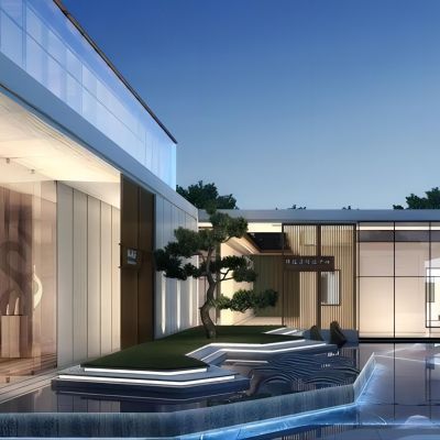 现代售楼处  展览馆 艺术馆 商业建筑 办公楼建筑 会所建筑SU模型