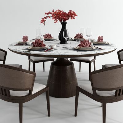 新中式圆形餐桌椅