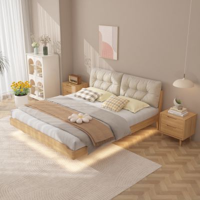 北欧卧室，实木软包床