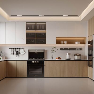 现代原木风封闭式厨房