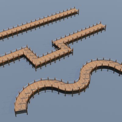 现代木栈道组合3D模型