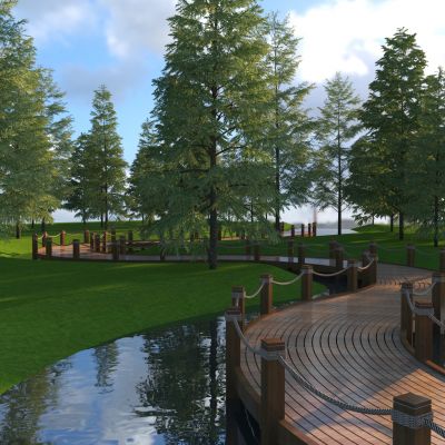 现代木栈道3D模型