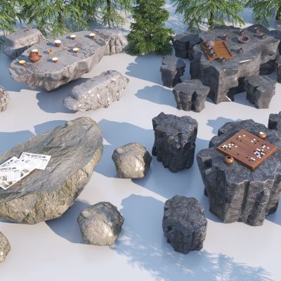 新中式户外桌椅3D模型