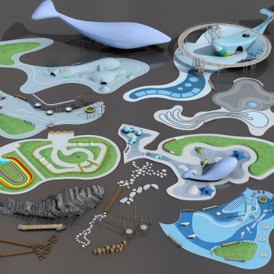 儿童器材组合 户外儿童游乐区 儿童活动区 游乐设施 摇摇椅 滑梯树桩