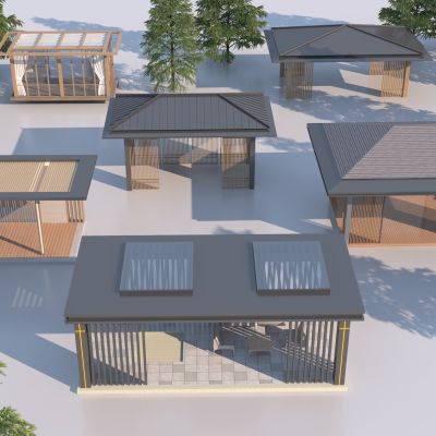 现代景观廊亭组合3D模型