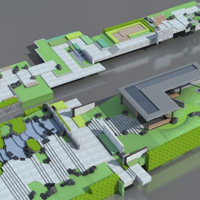 新中式小区景观 公园景观 水系廊架 示范区景观