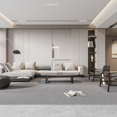 现代客厅 无主灯客厅 沙发组合 茶几组合 饰品摆件