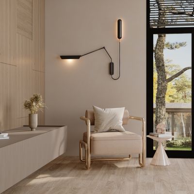 现代客厅 单人沙发边几 壁灯