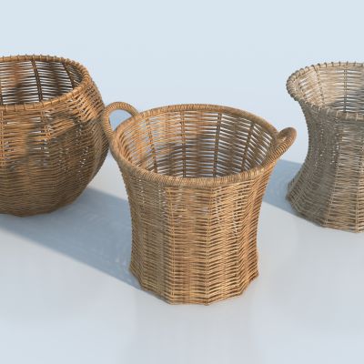 现代藤编篮子组合3D模型
