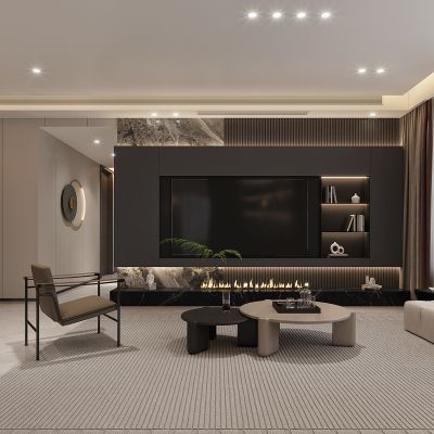 现代极简客厅餐厅，沙发，餐桌，玄关柜，鞋柜,酒柜，装饰画