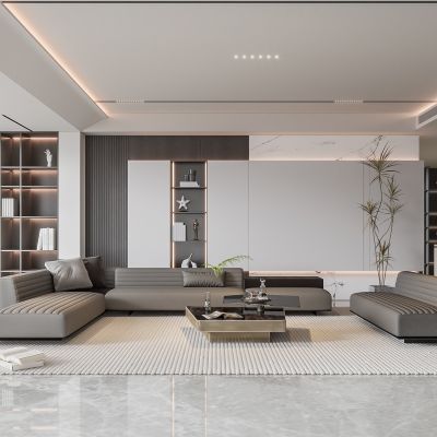 现代客厅 无主灯客厅 沙发组合 茶几组合 饰品摆件