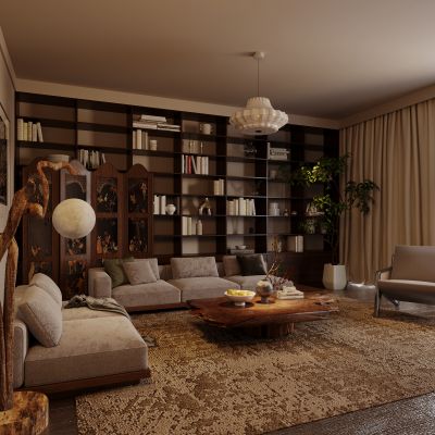 侘寂风家居客厅，沙发茶几组合