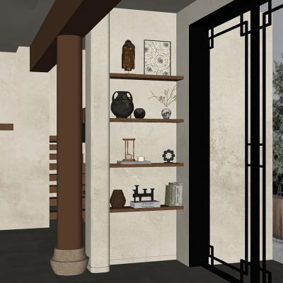 侘寂风开放装饰柜，摆件