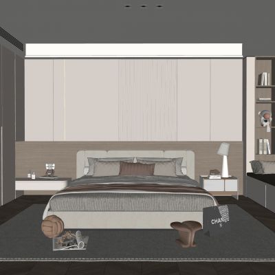 现代家居卧室 简约卧室 双人床 衣柜 主卧 床头柜 轻奢 奶油风