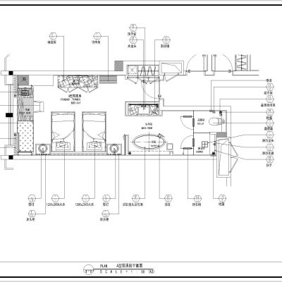 高端酒店双床房及机电施工图