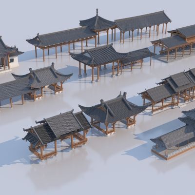 中式廊架3D模型