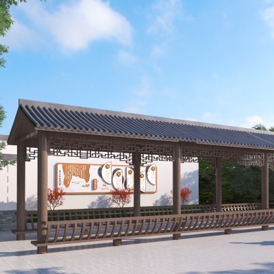 中式廊架3D模型