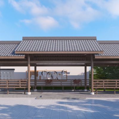 中式廊架3D模型