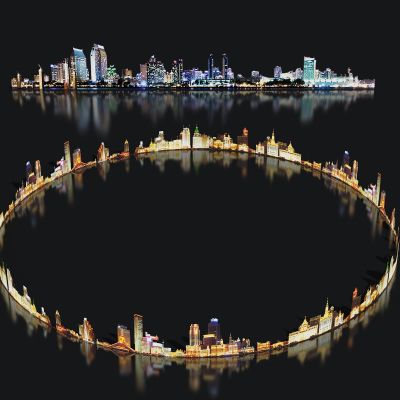 环形城市背景 都市夜景 远景 配景