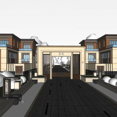 现代小区入口大门  独栋别墅