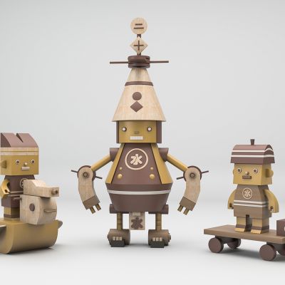 现代美陈摆件潮玩木质人偶模型