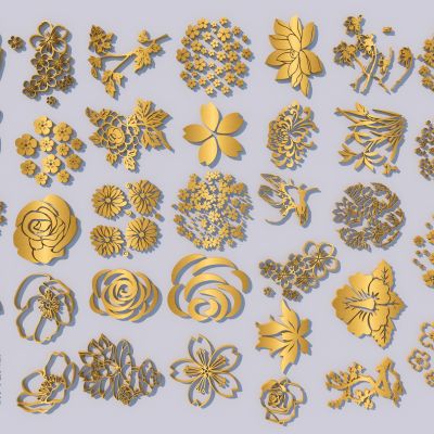 新中式玫瑰花剪影墙饰挂件3D模型