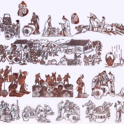 中式人物剪影人物雕塑酿酒剪影墙饰3D模型