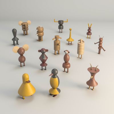 现代美陈摆件潮玩木质人偶模型