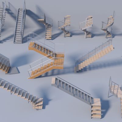 工业风钢结构扶手楼梯3D模型