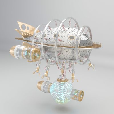 现代美陈摆件潮玩机械朋克飞艇模型