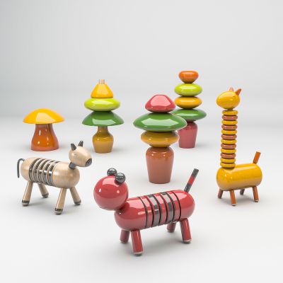 现代美陈摆件潮玩木质动物玩偶模型