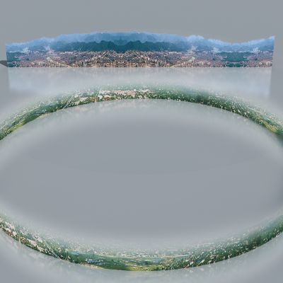环形城市背景 远山 远景 配景