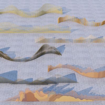 现代格栅景墙3D模型