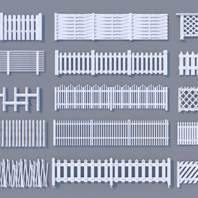 现代白色实木栅栏3D模型