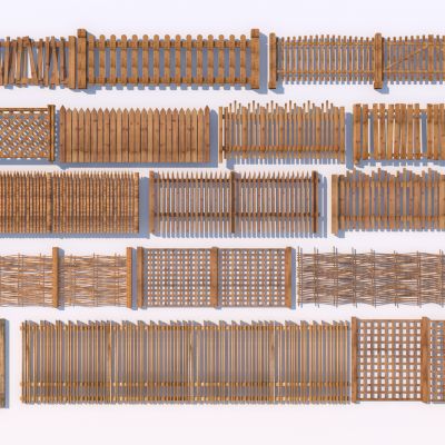 现代栅栏_木篱笆3D模型