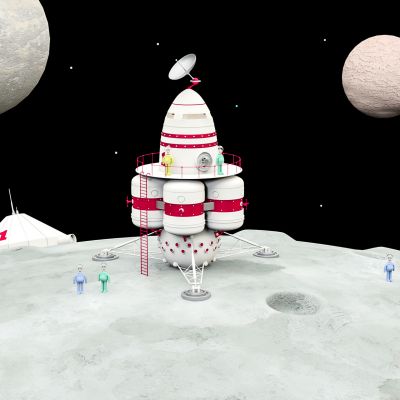 现代美陈摆件潮玩太空基地模型