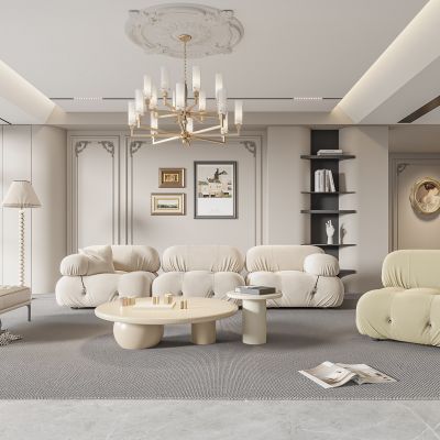 法式客厅 奶油风客厅 沙发组合 茶几组合 饰品摆件 PU线条