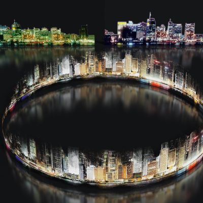 环形城市背景 都市夜景 远景 配景3D模型