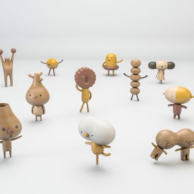 现代美陈摆件潮玩木质人偶模型