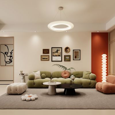 现代客厅，客厅，沙发，背景墙