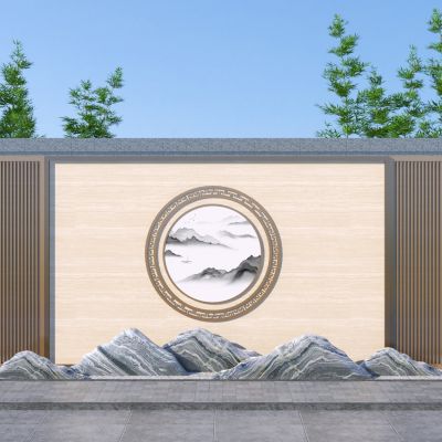 新中式山水景墙3D模型