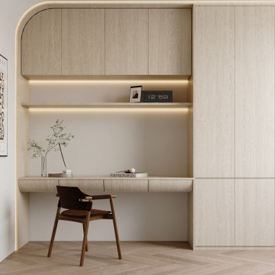 简约原木色书房，摆件